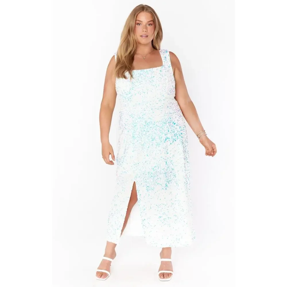Show Me Your Mumu Eden Midi Dress in White Sparkle Sequins 3X NWT - Picture 6 of 6